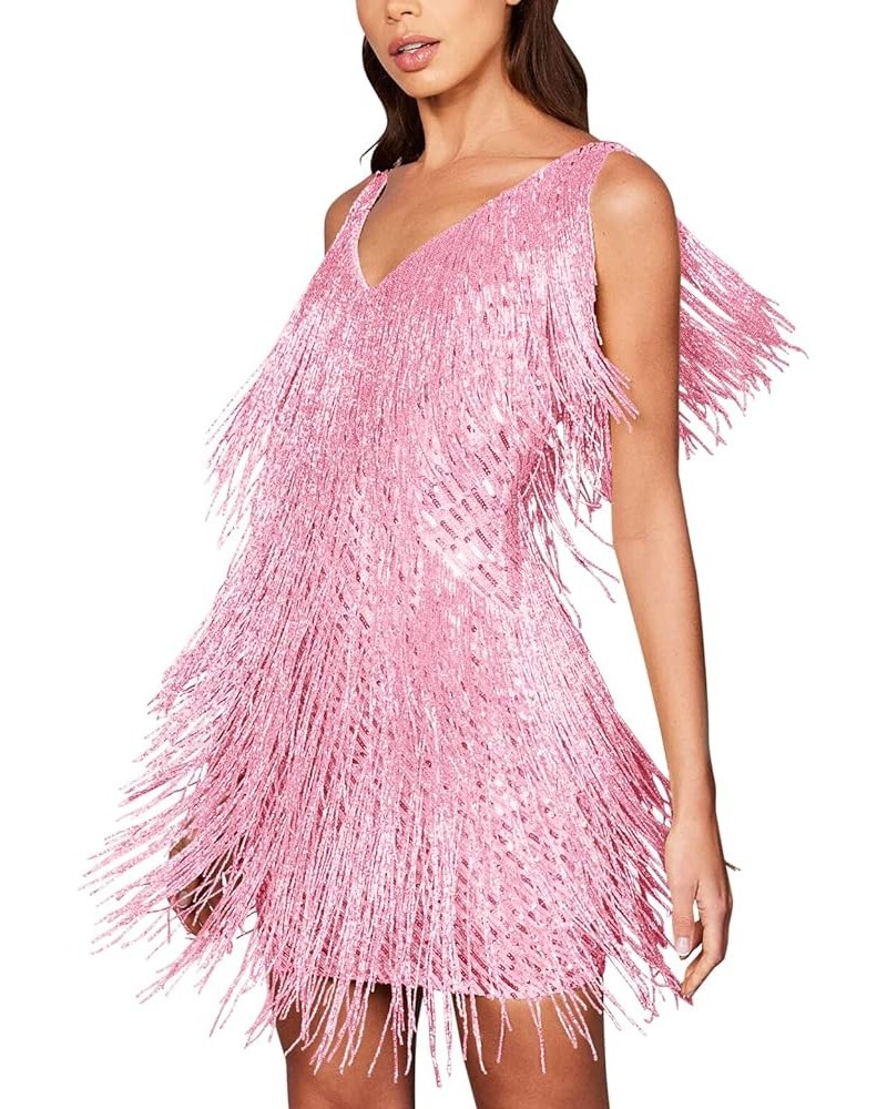 Women's Cocktail Dresses Flapper Dresses 20s Gatsby with All-Over Fringe Mini Dresses Feather Prom Party Dress B-pink $21.60 ...