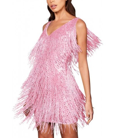 Women's Cocktail Dresses Flapper Dresses 20s Gatsby with All-Over Fringe Mini Dresses Feather Prom Party Dress B-pink $21.60 ...