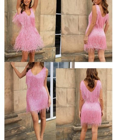 Women's Cocktail Dresses Flapper Dresses 20s Gatsby with All-Over Fringe Mini Dresses Feather Prom Party Dress B-pink $21.60 ...