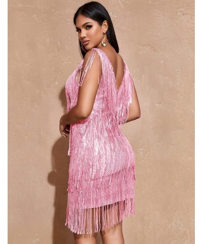 Women's Cocktail Dresses Flapper Dresses 20s Gatsby with All-Over Fringe Mini Dresses Feather Prom Party Dress B-pink $21.60 ...