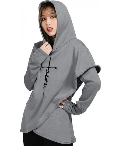 Women's Casual Long Sleeve Faith Letter Printed Hoodie Sweatshirt with Pocket A-grey $10.56 Hoodies & Sweatshirts