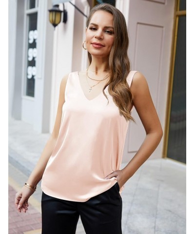 Womens Sleeveless Satin Tank Tops Cami V Neck Camisole Summer Tank Blouse 14champagne $9.59 Tanks