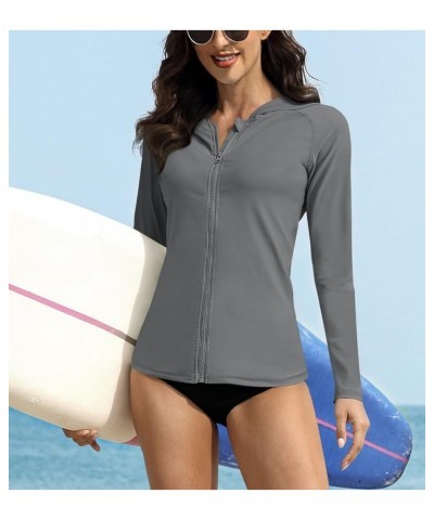 Women's UV Sun Protection Zip Front Long Sleeve Rash Guard Swim Shirt Zipper | Grey $16.80 Swimsuits