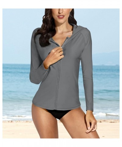 Women's UV Sun Protection Zip Front Long Sleeve Rash Guard Swim Shirt Zipper | Grey $16.80 Swimsuits