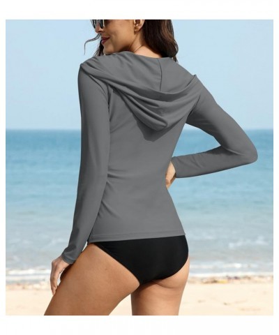 Women's UV Sun Protection Zip Front Long Sleeve Rash Guard Swim Shirt Zipper | Grey $16.80 Swimsuits