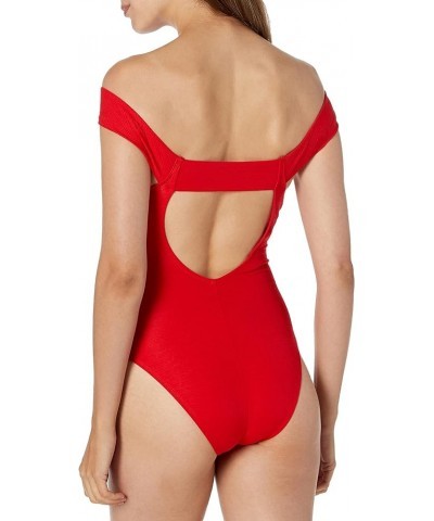 Women's Standard One Piece Swimsuit with Cross Front Off The Shoulder Straps Red $25.39 Swimsuits