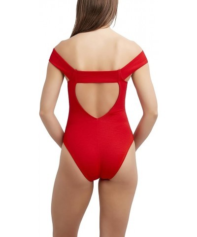 Women's Standard One Piece Swimsuit with Cross Front Off The Shoulder Straps Red $25.39 Swimsuits