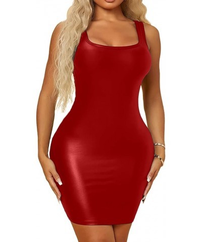 Women's Sexy Sleeveless Pu Leather Bodycon Mini Dress Slim Fit Package Hip Tank Club Dresses Red $15.65 Dresses