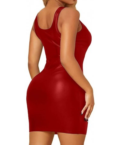 Women's Sexy Sleeveless Pu Leather Bodycon Mini Dress Slim Fit Package Hip Tank Club Dresses Red $15.65 Dresses