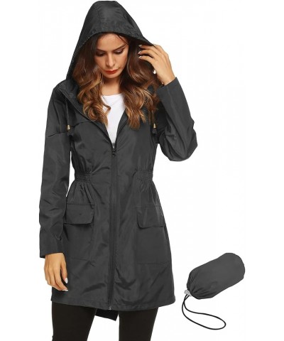 Women Waterproof Lightweight Rain Jacket Active Outdoor Hooded Raincoat Black1 $20.53 Coats