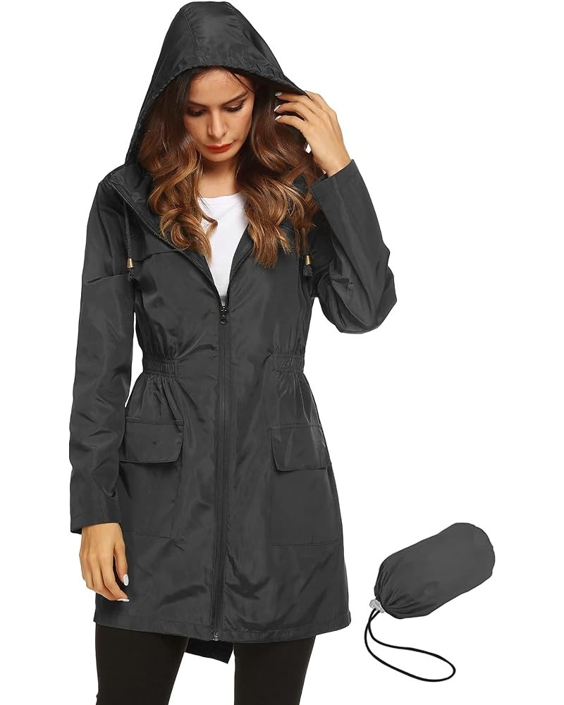 Women Waterproof Lightweight Rain Jacket Active Outdoor Hooded Raincoat Black1 $20.53 Coats