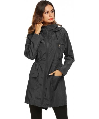 Women Waterproof Lightweight Rain Jacket Active Outdoor Hooded Raincoat Black1 $20.53 Coats