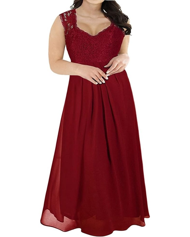 Women's Deep- V Neck Sleeveless Vintage Plus Size Bridesmaid Formal Maxi Dress Wine Red $23.40 Dresses