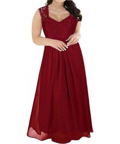 Women's Deep- V Neck Sleeveless Vintage Plus Size Bridesmaid Formal Maxi Dress Wine Red $23.40 Dresses