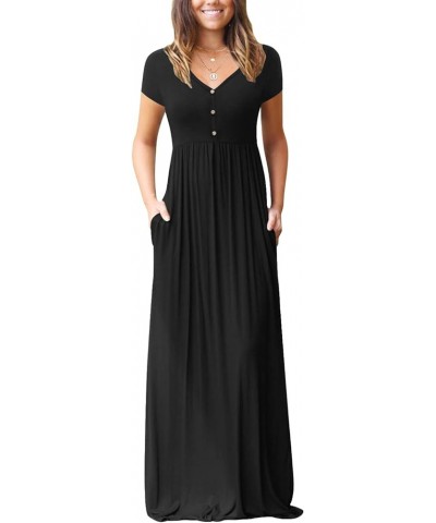 Womens Casual Long Dress Short/Long Sleeve Summer Loose Maxi Dresses with Pockets Short Sleeve 01 Black $11.20 Dresses