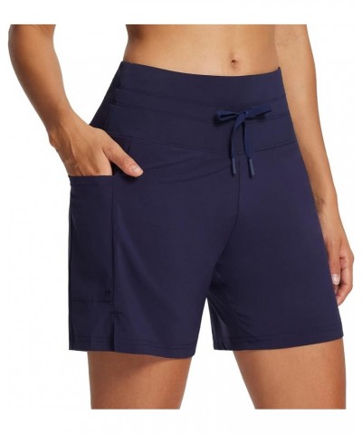 Women's 5"/9" High Waisted Swim Board Shorts Quick Dry Swimsuits Bottoms with Drawstring 5 inches Navy Blue $16.22 Swimsuits