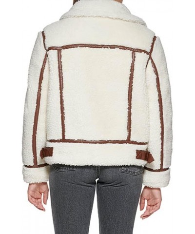 Women's Sherpa Moto Jacket (Standard & Plus Sizes) Cream/Brown $48.78 Coats