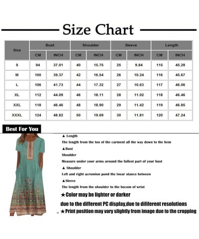 Summer Dresses 2024 Women Floral Pleated Midi Dress Short Sleeve Crew Neck Loose Fit Sundress Casual Tunic Dress 07-dark Gray...