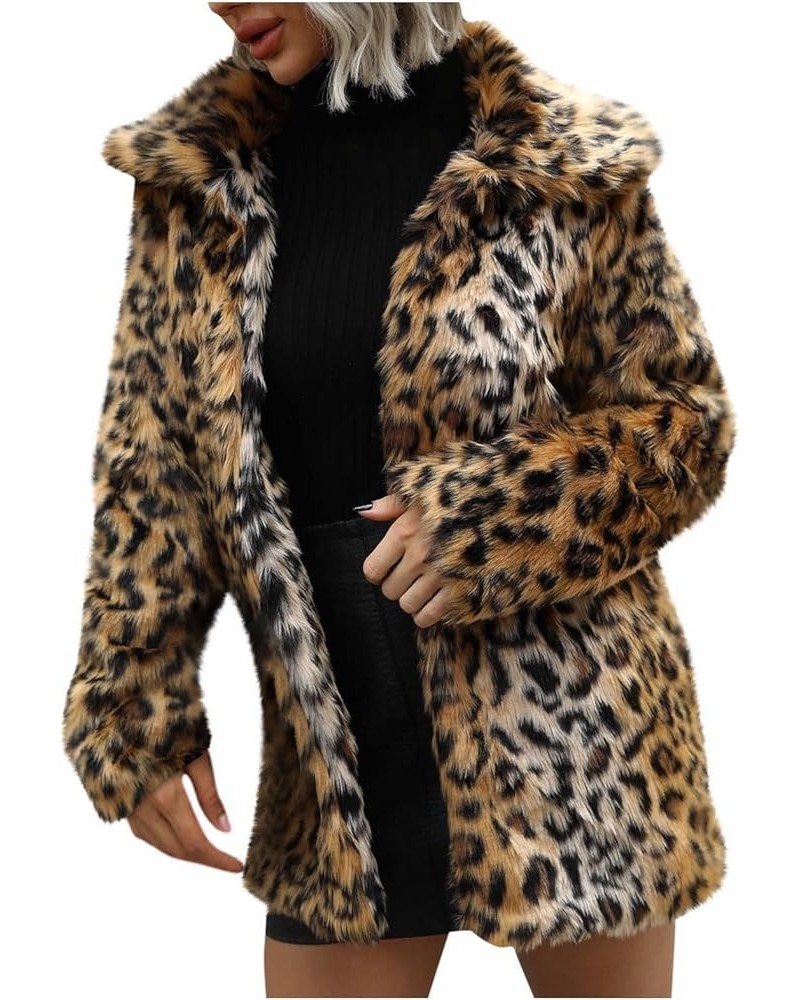 Fall Cardigans for Womens Fashion Leopard Print Jackets Fleece Fur Coats Lapel Open Front Outwear with Pocket 8-brown $12.89 ...