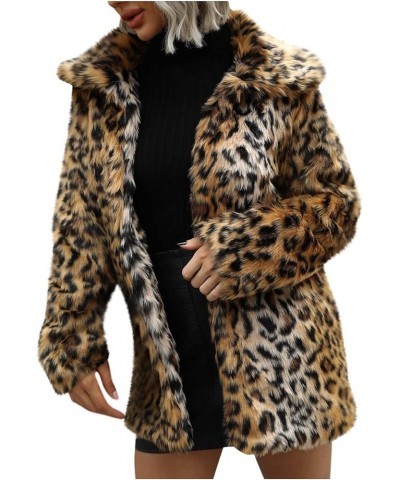 Fall Cardigans for Womens Fashion Leopard Print Jackets Fleece Fur Coats Lapel Open Front Outwear with Pocket 8-brown $12.89 ...