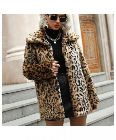 Fall Cardigans for Womens Fashion Leopard Print Jackets Fleece Fur Coats Lapel Open Front Outwear with Pocket 8-brown $12.89 ...