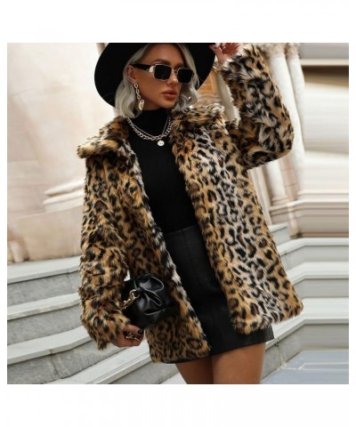 Fall Cardigans for Womens Fashion Leopard Print Jackets Fleece Fur Coats Lapel Open Front Outwear with Pocket 8-brown $12.89 ...