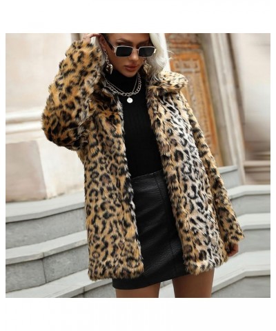 Fall Cardigans for Womens Fashion Leopard Print Jackets Fleece Fur Coats Lapel Open Front Outwear with Pocket 8-brown $12.89 ...