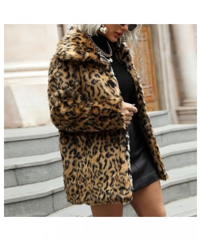 Fall Cardigans for Womens Fashion Leopard Print Jackets Fleece Fur Coats Lapel Open Front Outwear with Pocket 8-brown $12.89 ...