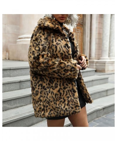 Fall Cardigans for Womens Fashion Leopard Print Jackets Fleece Fur Coats Lapel Open Front Outwear with Pocket 8-brown $12.89 ...