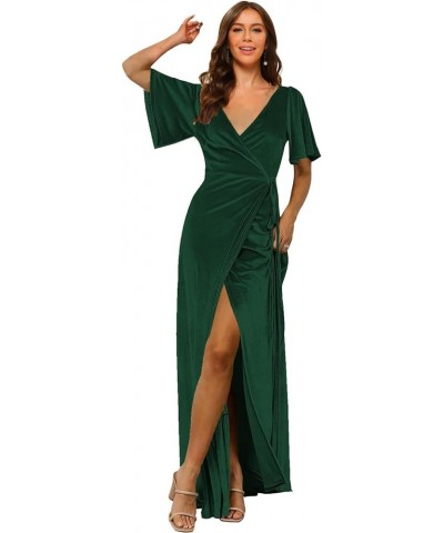 Women's Velvet Prom Dress with Sleeves Slit V Neck Formal Maxi Dresses Long for Women WD064 Emerald Green $33.14 Dresses