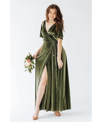 Women's Velvet Prom Dress with Sleeves Slit V Neck Formal Maxi Dresses Long for Women WD064 Emerald Green $33.14 Dresses