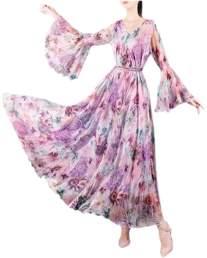 Women's Bell Sleeve Flowy Chiffon Maxi Dress Holiday Beach Floral Sundress Light Pink Floral $27.35 Dresses