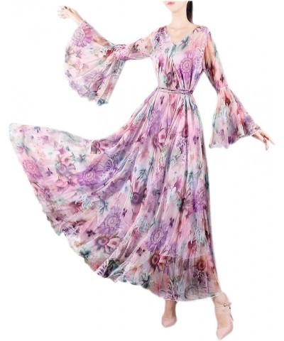 Women's Bell Sleeve Flowy Chiffon Maxi Dress Holiday Beach Floral Sundress Light Pink Floral $27.35 Dresses