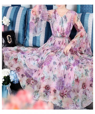 Women's Bell Sleeve Flowy Chiffon Maxi Dress Holiday Beach Floral Sundress Light Pink Floral $27.35 Dresses