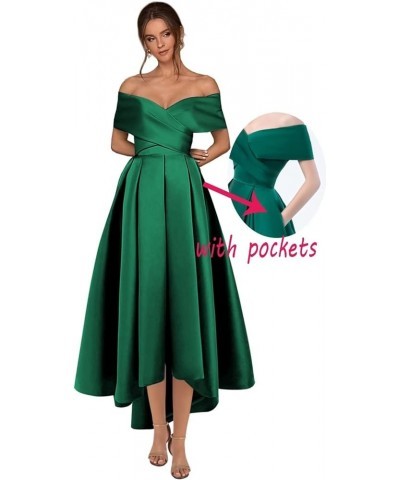 Women's Off The Shoulder Short Prom Dresses with Pockets Tea Length Aline Satin High Low Cocktail Party Dress Blush Pink $34....