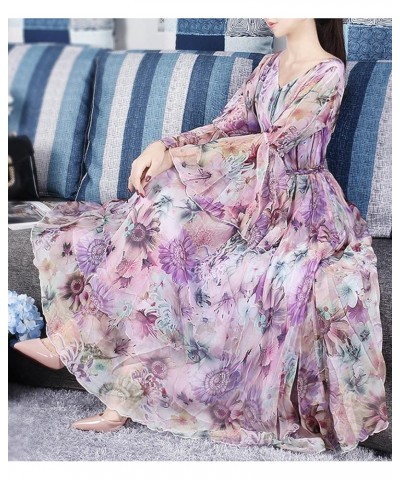 Women's Bell Sleeve Flowy Chiffon Maxi Dress Holiday Beach Floral Sundress Light Pink Floral $27.35 Dresses