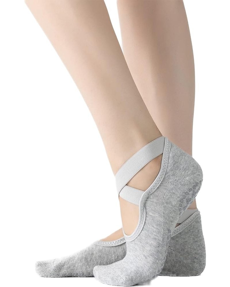 Yoga Pilates Socks with Grips Cross Band for Women Non Slip Cushioned Ankle Socks for Barre Ballet Dance Light Gray $8.84 Act...