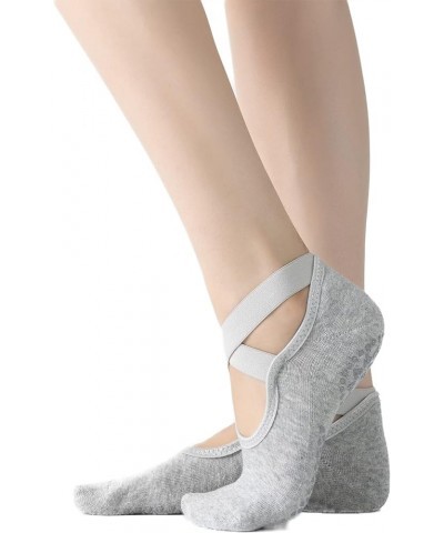 Yoga Pilates Socks with Grips Cross Band for Women Non Slip Cushioned Ankle Socks for Barre Ballet Dance Light Gray $8.84 Act...