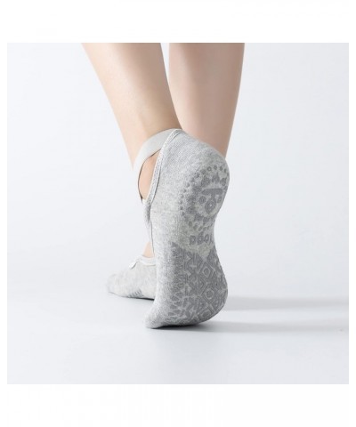 Yoga Pilates Socks with Grips Cross Band for Women Non Slip Cushioned Ankle Socks for Barre Ballet Dance Light Gray $8.84 Act...