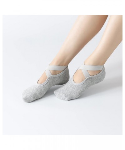 Yoga Pilates Socks with Grips Cross Band for Women Non Slip Cushioned Ankle Socks for Barre Ballet Dance Light Gray $8.84 Act...