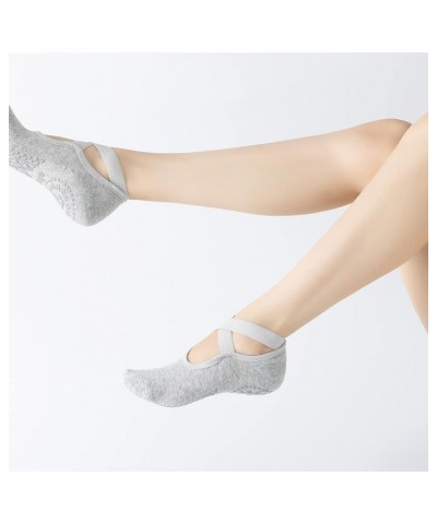 Yoga Pilates Socks with Grips Cross Band for Women Non Slip Cushioned Ankle Socks for Barre Ballet Dance Light Gray $8.84 Act...