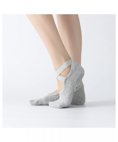 Yoga Pilates Socks with Grips Cross Band for Women Non Slip Cushioned Ankle Socks for Barre Ballet Dance Light Gray $8.84 Act...