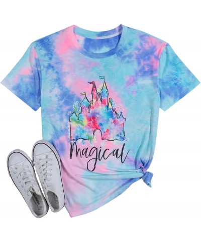 Magic Castle Shirt Cute Graphic Short Sleeve T-Shirt Casual Holiday Vacation Tops Tie Dye Pink $14.24 T-Shirts