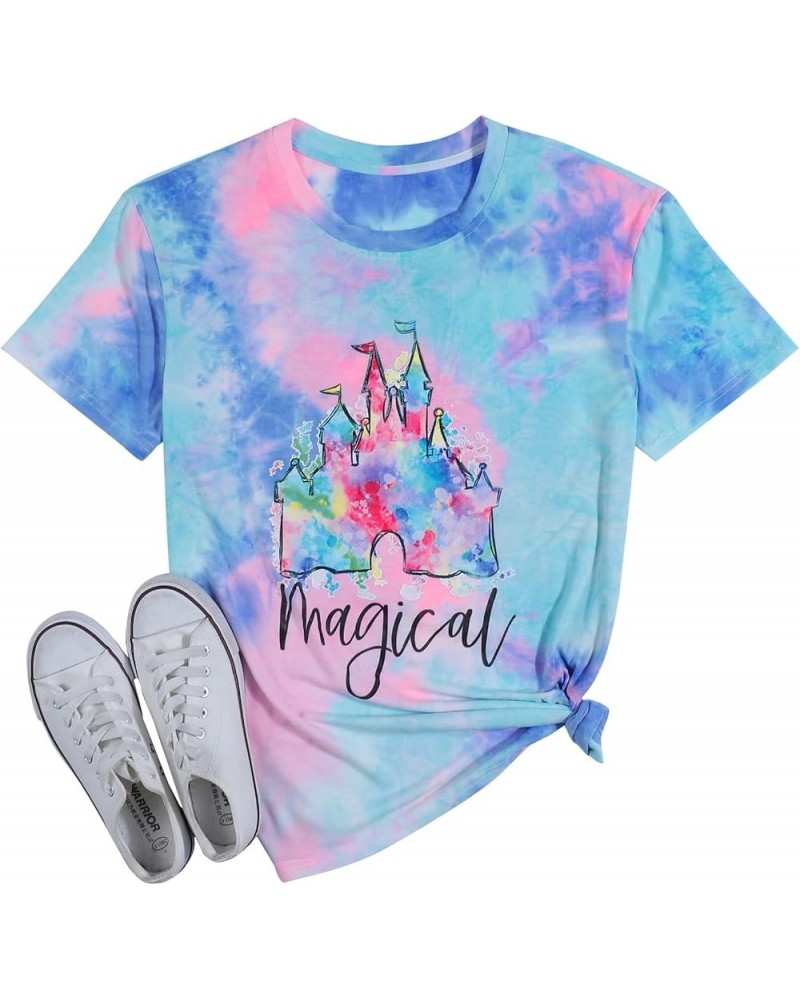 Magic Castle Shirt Cute Graphic Short Sleeve T-Shirt Casual Holiday Vacation Tops Tie Dye Pink $14.24 T-Shirts