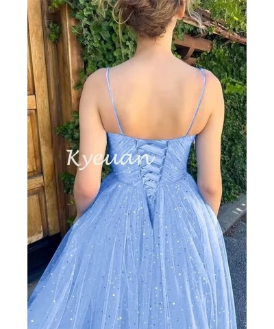 Spaghetti Straps Starry Prom Dresses Sparkly Puffy Tulle Ball Gown Tea Length Formal Evening Party Dress Fuchsia $31.19 Dresses