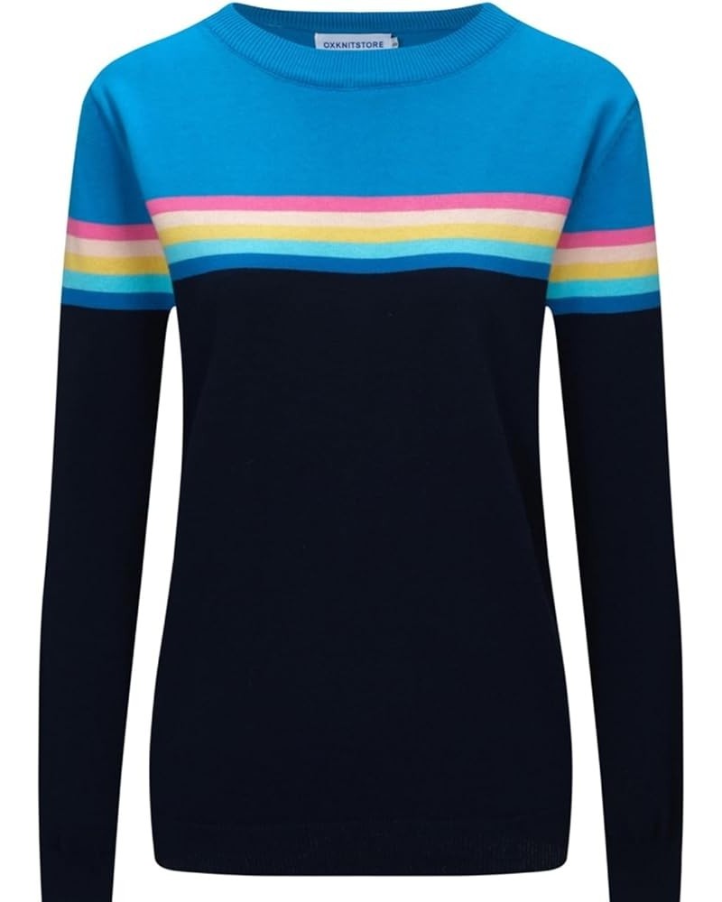 Women's 1960s Retro Knit Long Sleeve, Striped Knit T-Shirts Rainbow Blue $20.25 T-Shirts