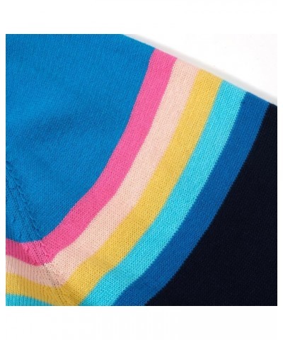 Women's 1960s Retro Knit Long Sleeve, Striped Knit T-Shirts Rainbow Blue $20.25 T-Shirts