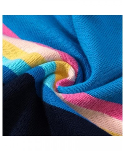 Women's 1960s Retro Knit Long Sleeve, Striped Knit T-Shirts Rainbow Blue $20.25 T-Shirts