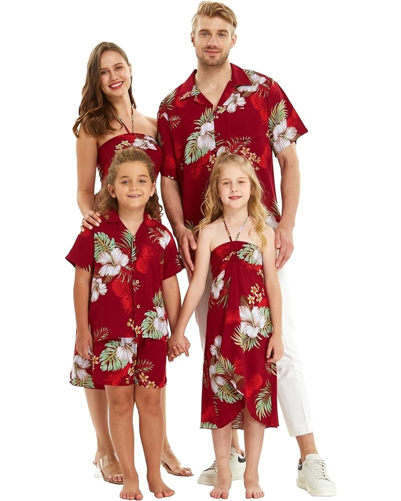 Matchable Family Hawaiian Luau Men Women Girl Boy Clothes in Pineapple Garden Burgundy Women Women Mermaid $12.00 Shirts