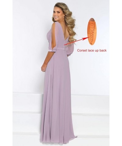 Women's Short Sleeve Bridesmaid Dresses for Wedding Long V Neck Chiffon Modest Party Evening Gowns Plum $31.89 Dresses